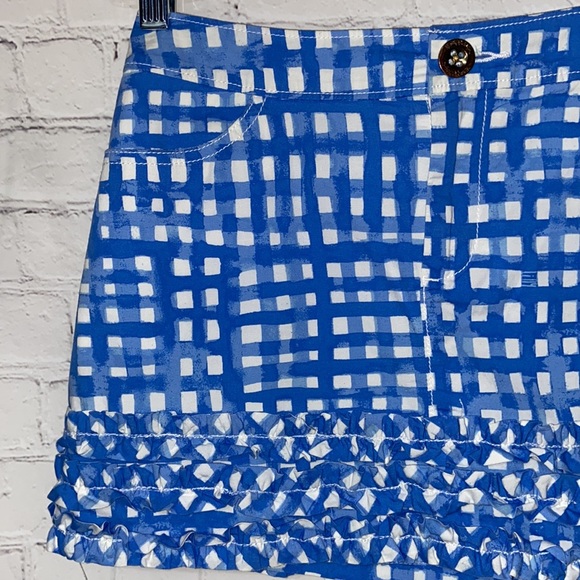 Lilly Pulitzer 00 super cute blue white checkered skort ruffle bottom summer - Picture 2 of 7